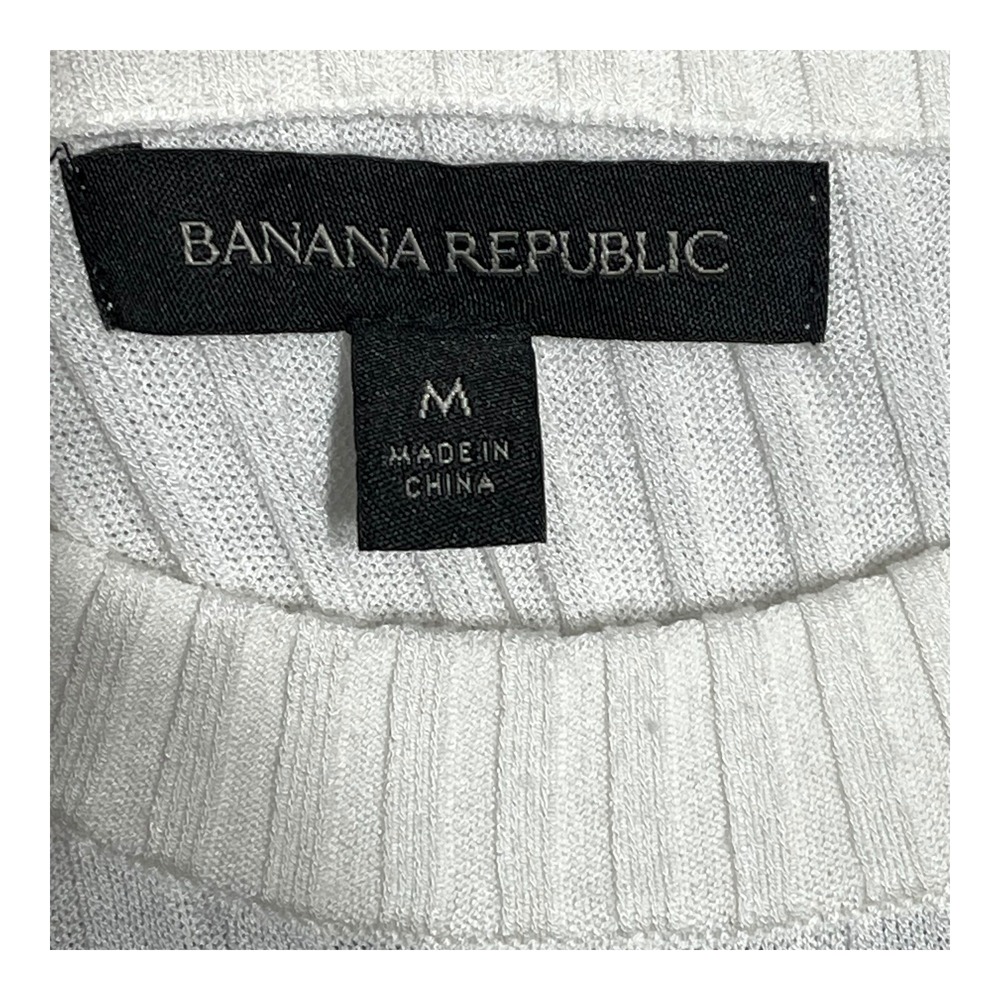 Banana Republic Ribbed Knit Midi Dress Tan White Striped Short Sleeve Medium NEW - Picture 5 of 8